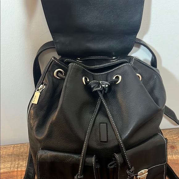 Perlina Black Buttery Smooth Pebbled Leather Backpack - Picture 4 of 14